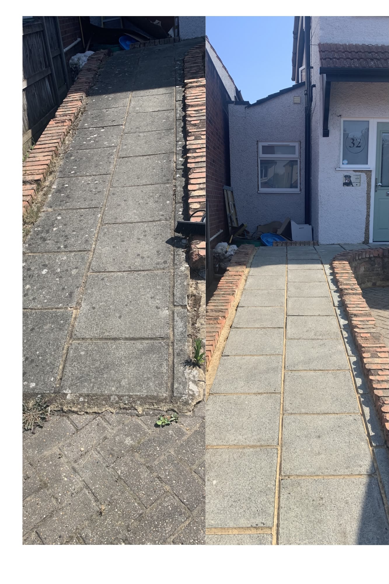 Residential pathway before and after pressure washing in Epsom