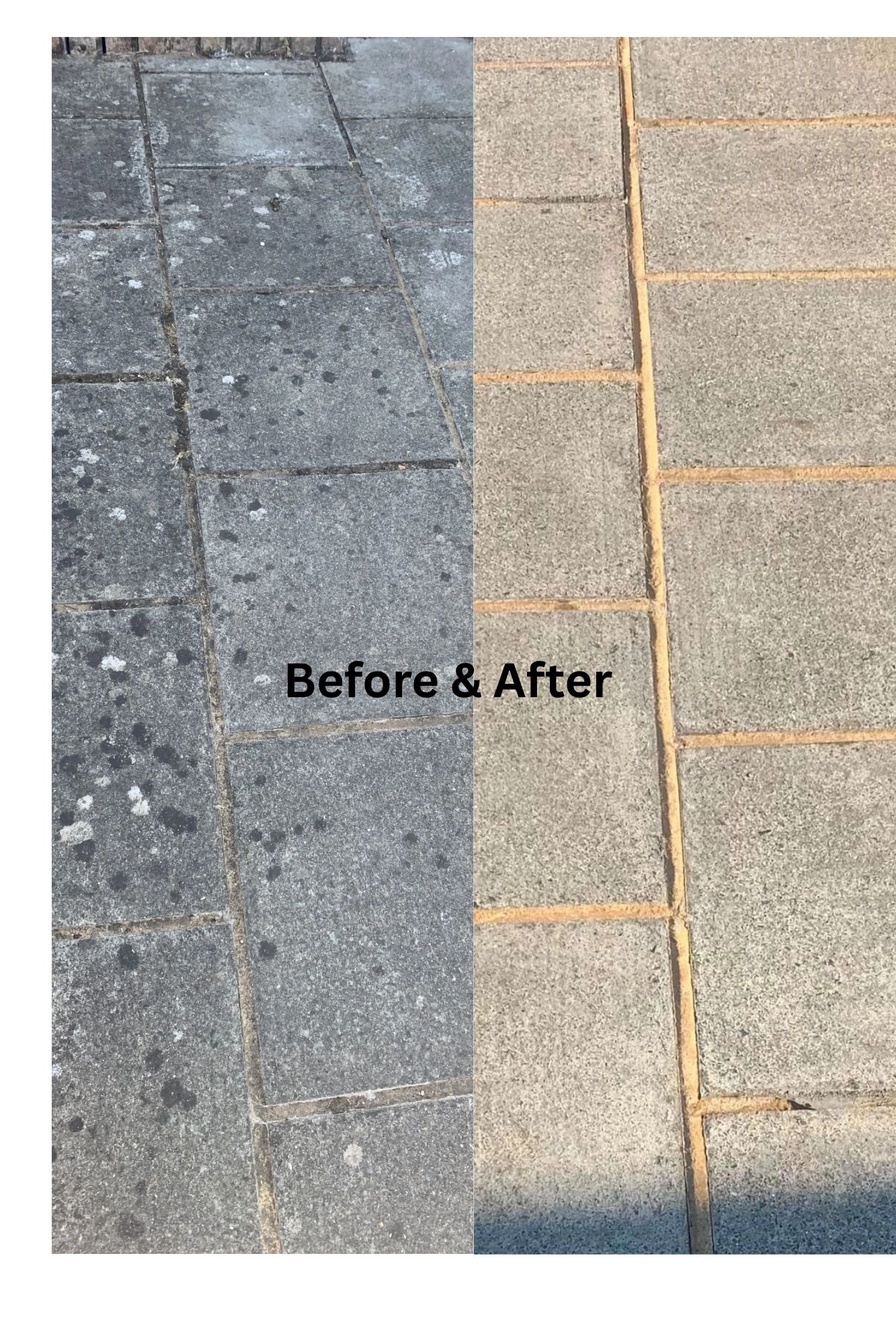 Brick surface before and after professional cleaning — dramatic transformation